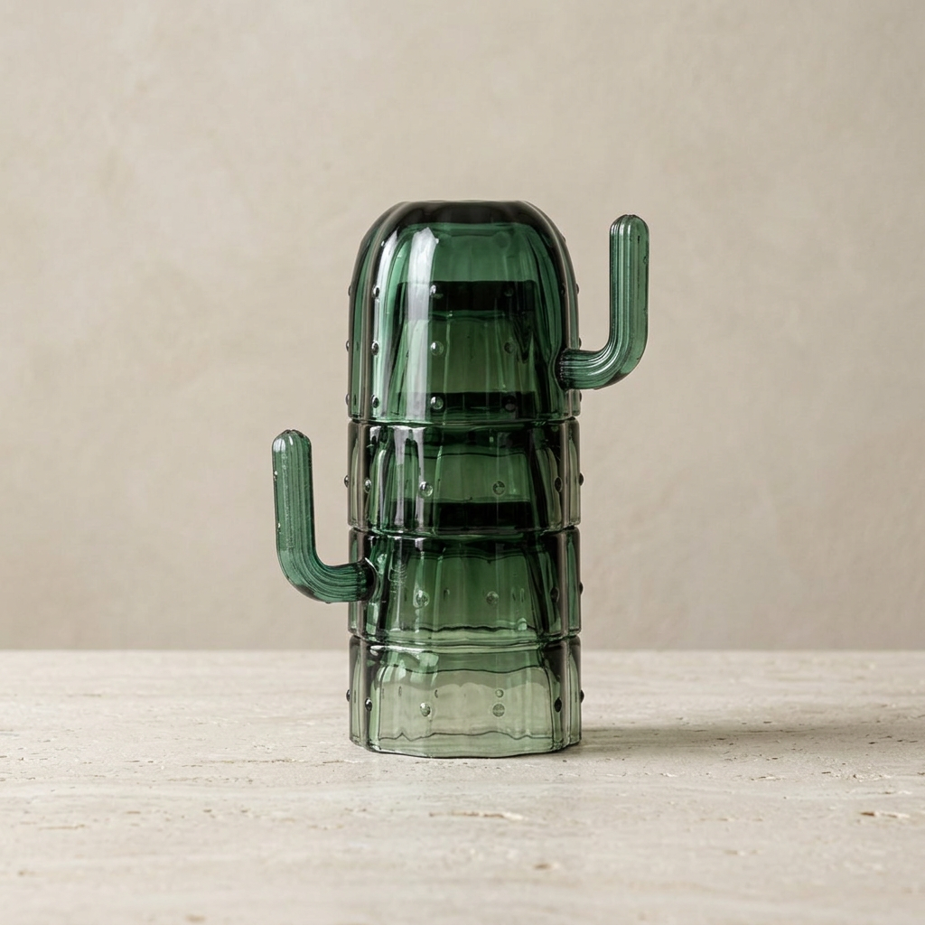 Stack-a-Cactus Glas i Grönt Glas – Set om 4